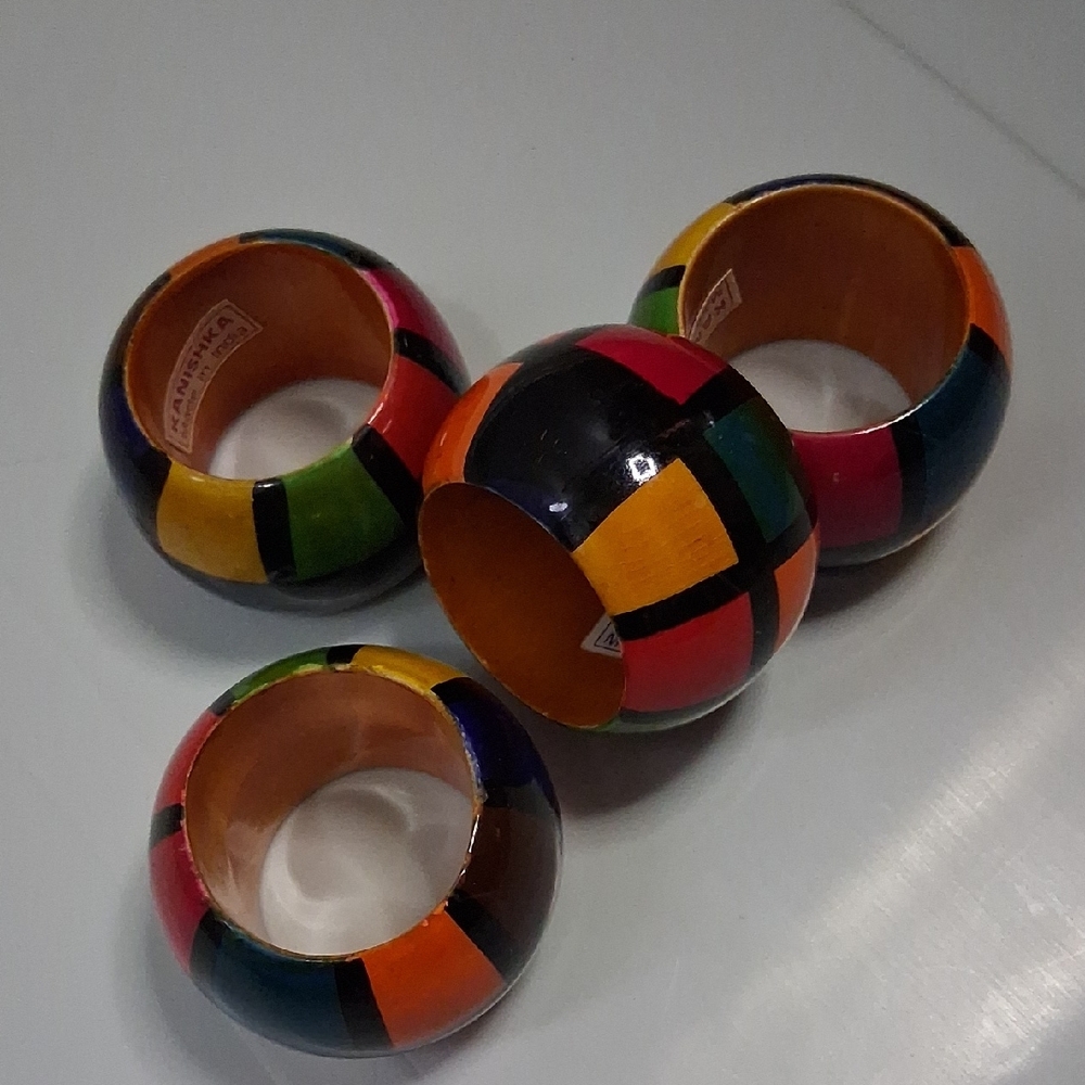 Colorful Wooden Napkin Rings Set